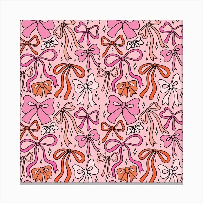 Pink Bow Print Canvas Print by Doodle By Meg