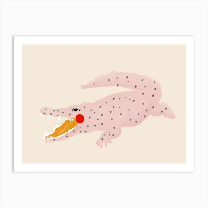 Pink Crocodile Art Print by Girl Visual