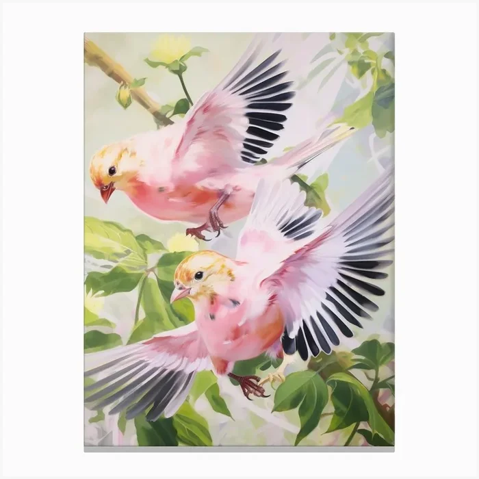 Pink Ethereal Bird Painting American Goldfinch 3 Canvas Print by Feathered Muse