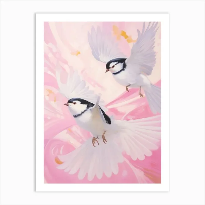 Pink Ethereal Bird Painting Carolina Chickadee 1 Art Print by Feathered Muse