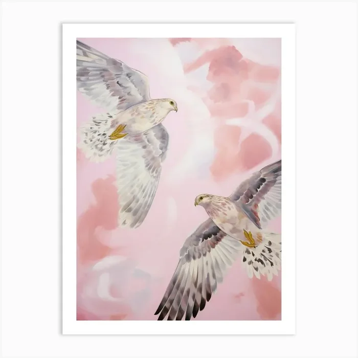 Pink Ethereal Bird Painting Harrier Art Print by Feathered Muse