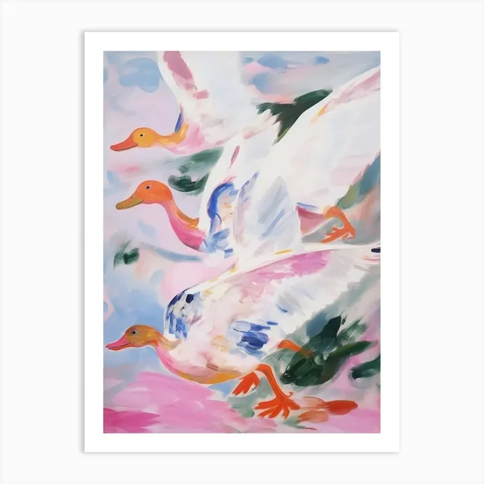 Pink Ethereal Bird Painting Mallard Duck 1 Art Print by Feathered Muse