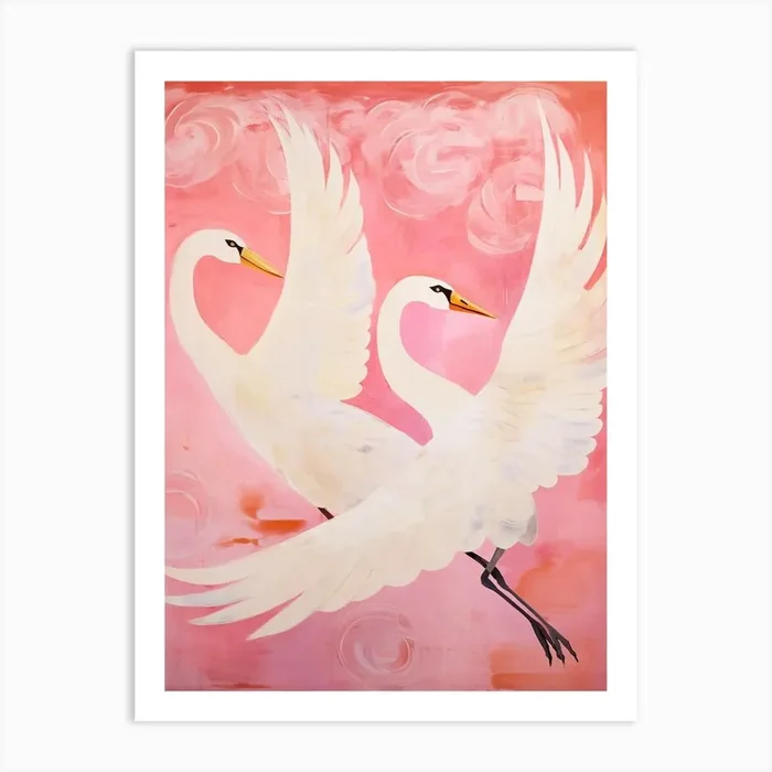Pink Ethereal Bird Painting Swan 1 Art Print by Feathered Muse