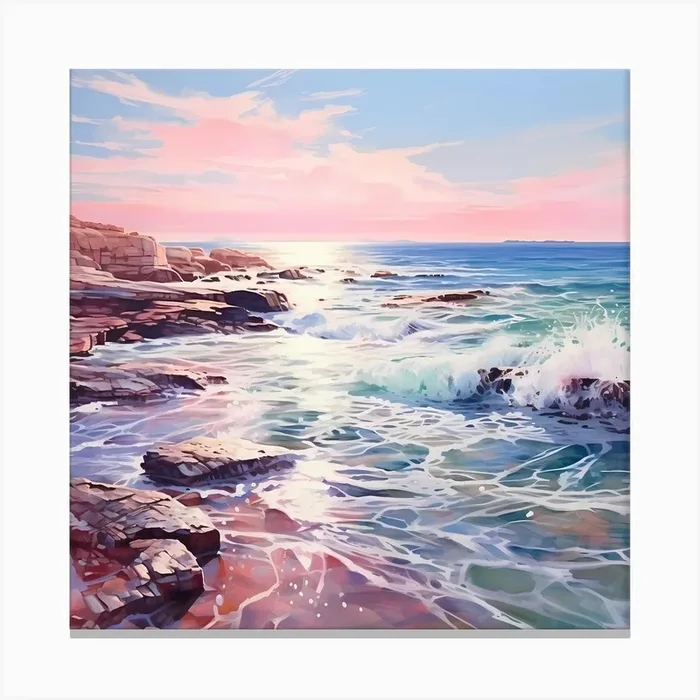 Pink Horizon: Watercolor Serenity Canvas Print by Quantum Vivid Digital Art