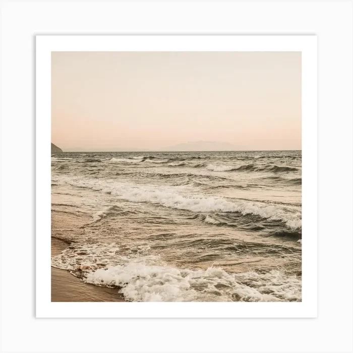 Pink Ocean Waves Square Art Print by Boheme At Home