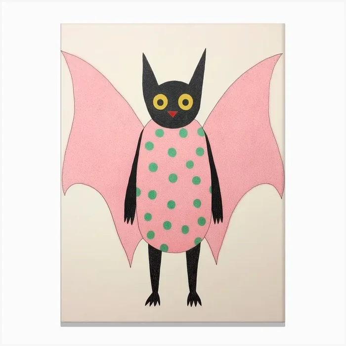 Pink Polka Dot Bat 1 Canvas Print by Scribble Studio