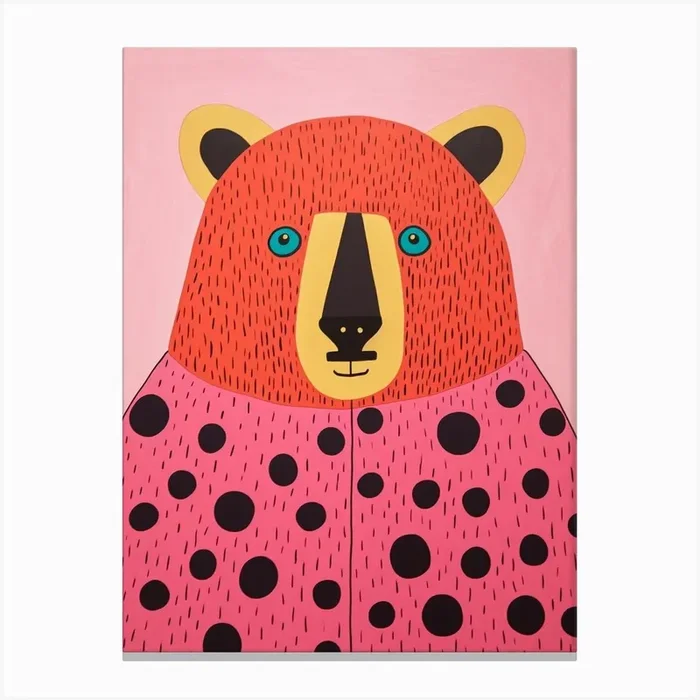 Pink Polka Dot Bear 1 Canvas Print by Scribble Studio