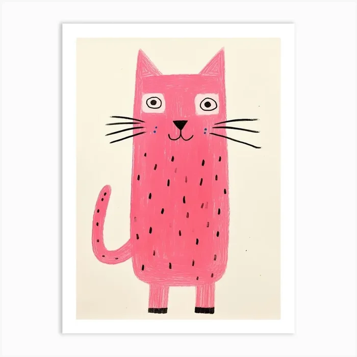 Pink Polka Dot Cat 5 Art Print by Scribble Studio