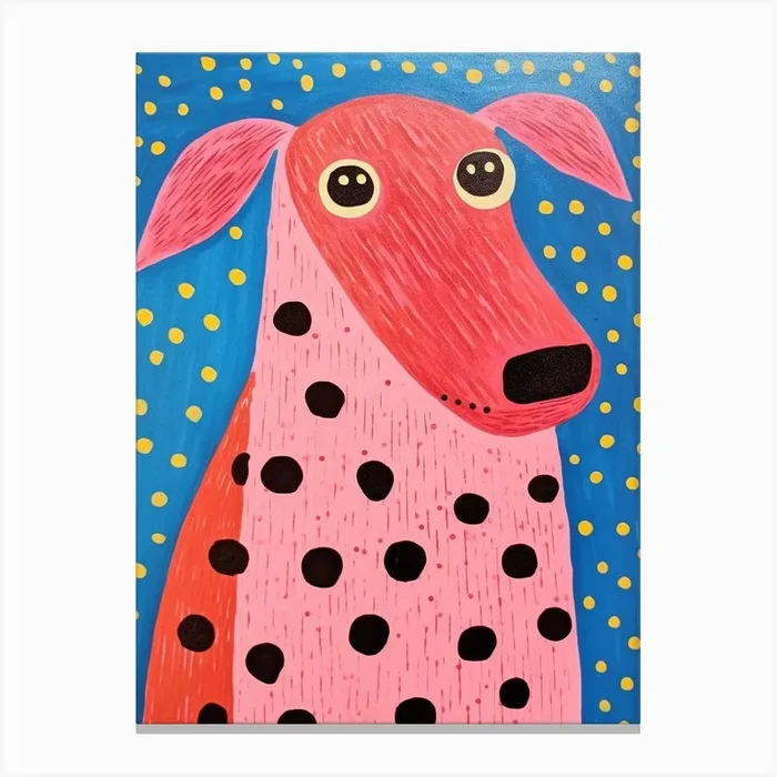 Pink Polka Dot Dog 4 Canvas Print by Scribble Studio