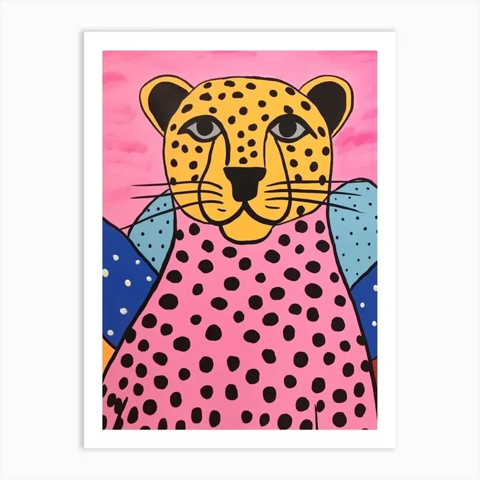 Pink Polka Dot Mountain Lion 3 Art Print by Scribble Studio