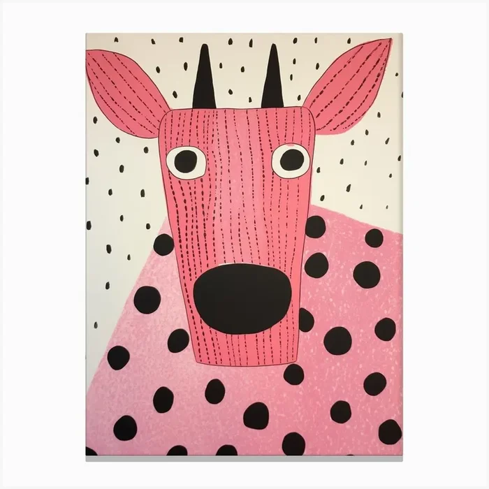 Pink Polka Dot Yak Canvas Print by Scribble Studio