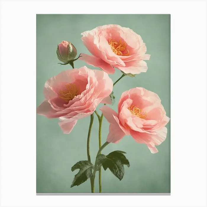 Pink Roses Flowers Acrylic Painting In Pastel Colours 6 Canvas Print by Fusion Designs
