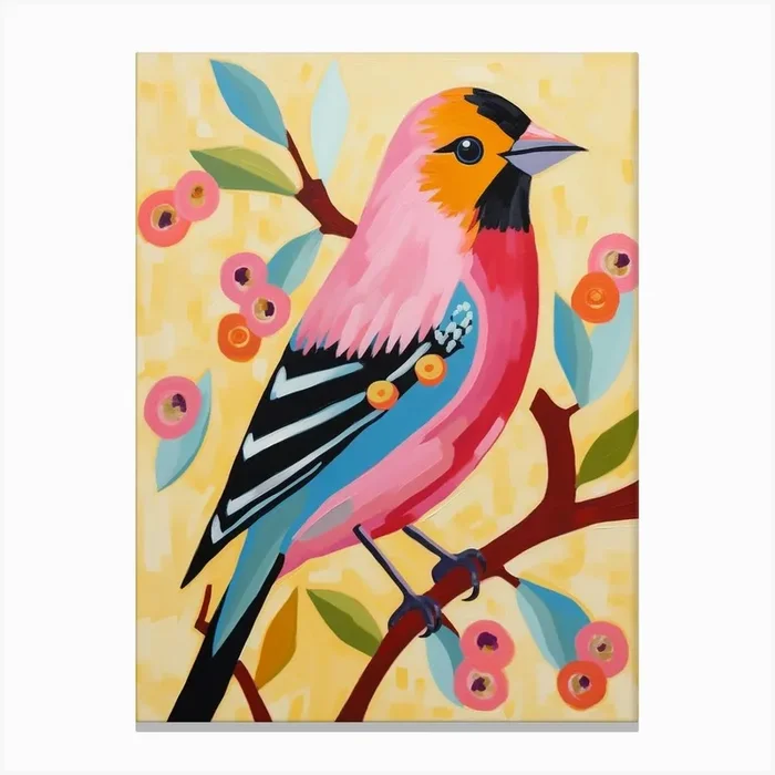Pink Scandi American Goldfinch 3 Canvas Print by Feathered Muse