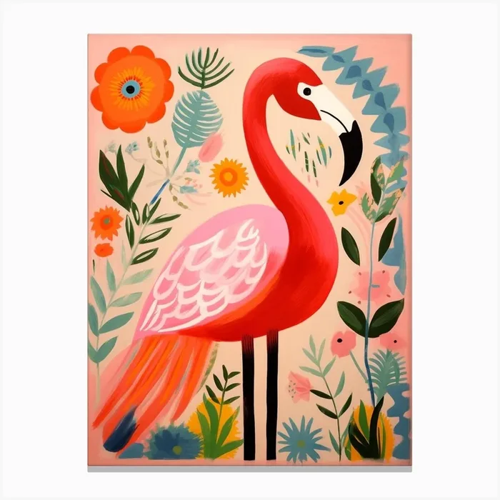 Pink Scandi Flamingo 3 Canvas Print by Feathered Muse