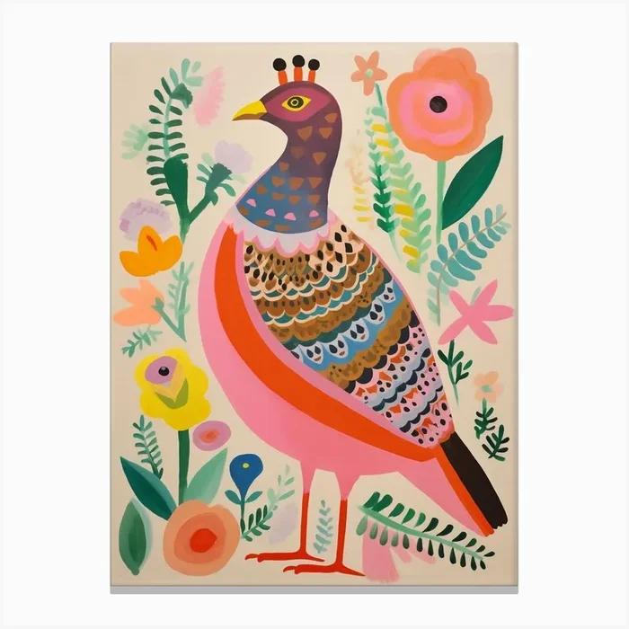 Pink Scandi Grouse 3 Canvas Print by Feathered Muse
