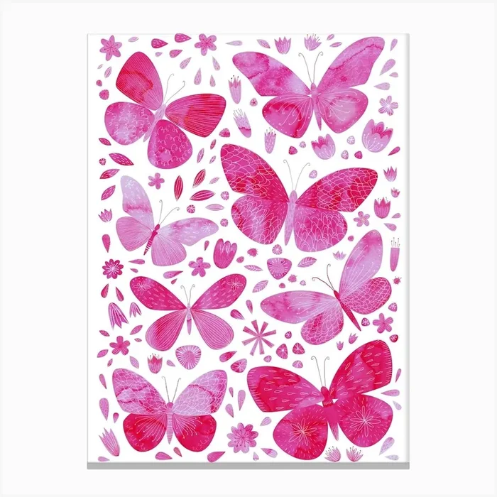 Pink Watercolor Butterflies Canvas PrintNS by Nic Squirrell