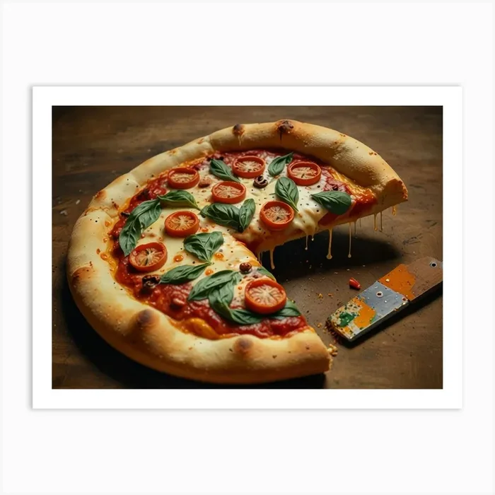 Pizza On Wooden Table art Art PrintS by Saiful