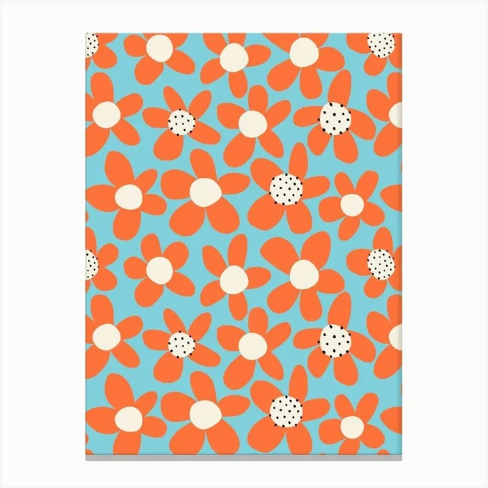 Playful Blooming Flowers Scarlet Red On Turquoise Canvas Print by Sandra Hutter Designs