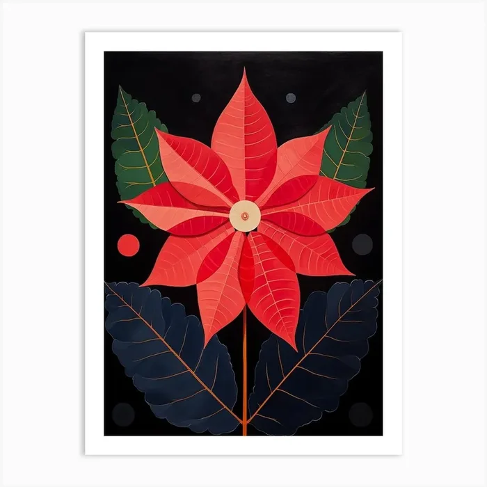 Poinsettia 2 Hilma Af Klint Inspired Flower Illustration Art Print by Botanic Studio