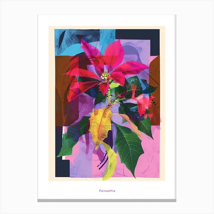 Poinsettia 4 Neon Flower Collage Poster Canvas Print by Botanic Studio