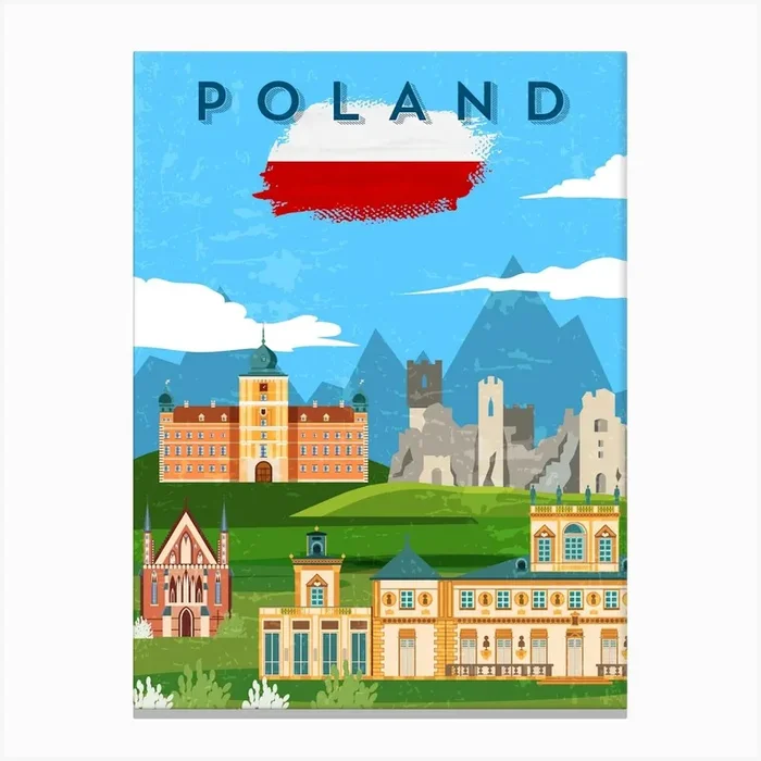 Poland — Retro travel minimalist art poster Canvas Print by Synthwave1950