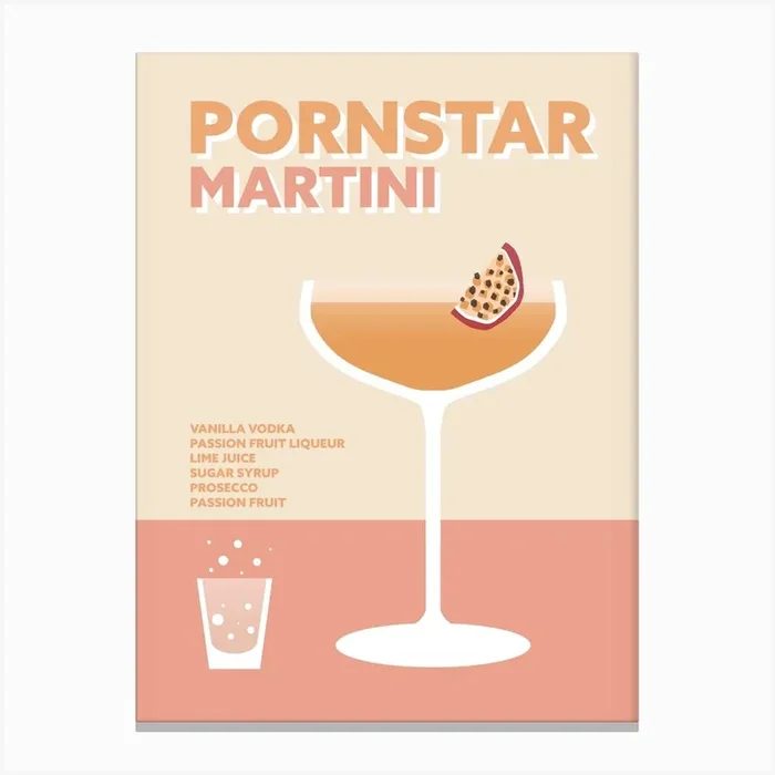 Pornstar Martini Cocktail Pink Colourful Bar Wall Canvas PrintPA by Peach and Home