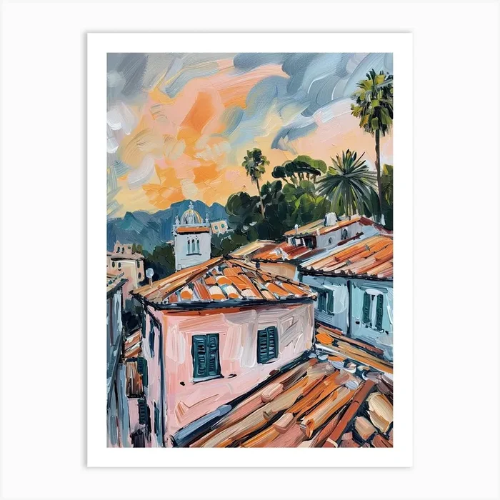 Portofino Rooftops Morning Skyline 1 Art Print by Urban Vistas