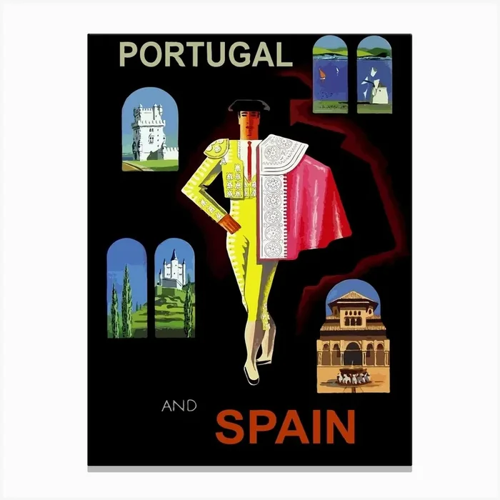 Portugal And Spain, Vintage Travel Poster Canvas Print by Vintage Spirit