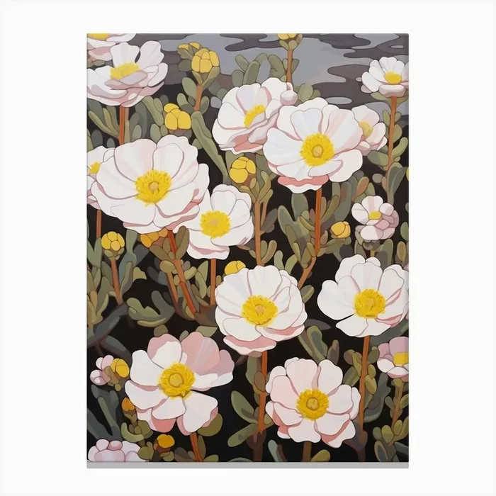Portulaca 4 Flower Painting Canvas Print by Botanic Studio