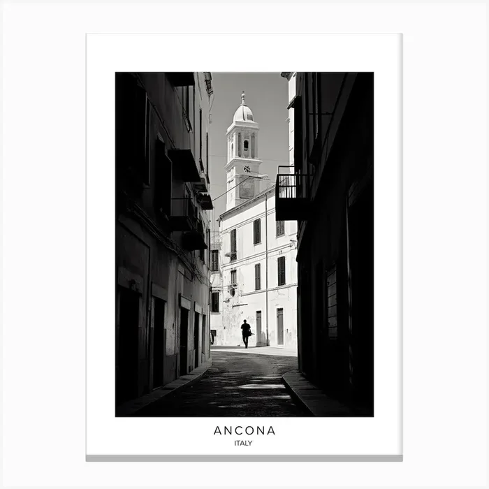 Poster Of Ancona, Italy, Black And White Analogue Photography 3 Canvas Print by Monochrome Vistas