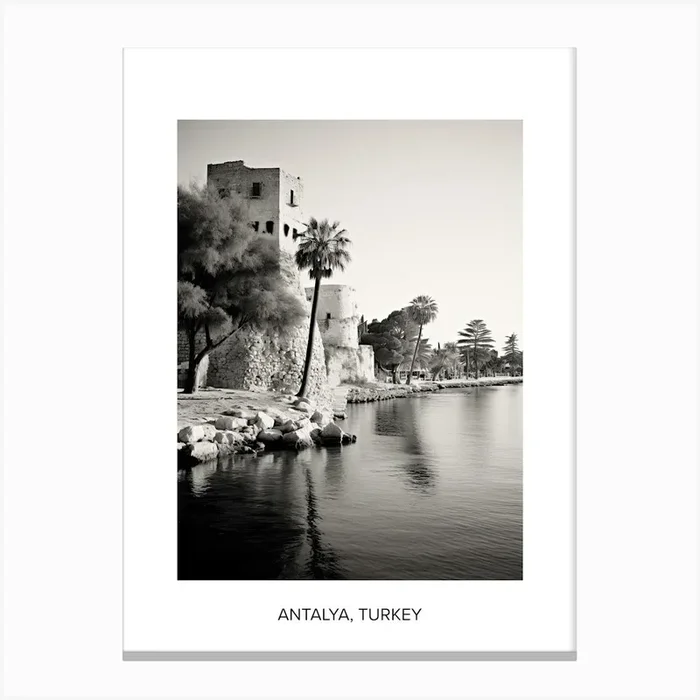 Poster Of Antalya, Turkey, Photography In Black And White 3 Canvas Print by Monochrome Vistas