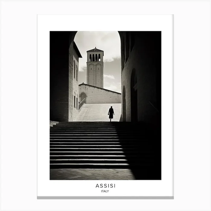 Poster Of Assisi, Italy, Black And White Analogue Photography 4 Canvas Print by Monochrome Vistas
