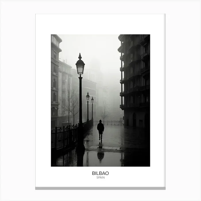 Poster Of Bilbao, Spain, Black And White Analogue Photography 4 Canvas Print by Monochrome Vistas