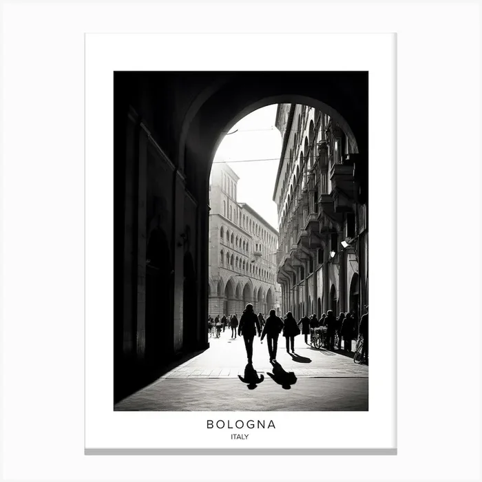 Poster Of Bologna, Italy, Black And White Analogue Photography 1 Canvas Print by Monochrome Vistas