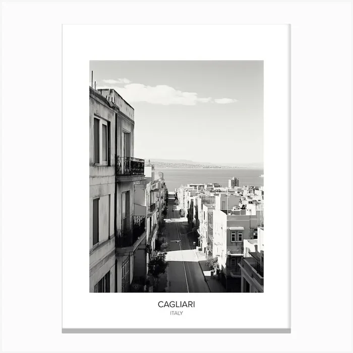 Poster Of Cagliari, Italy, Black And White Photo 2 Canvas Print by Monochrome Vistas