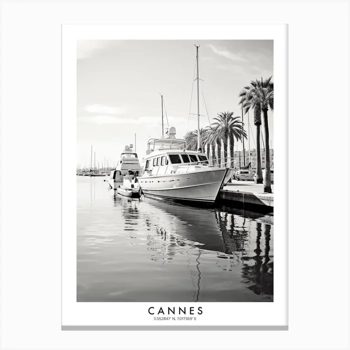 Poster Of Cannes, Black And White Analogue Photograph 4 Canvas Print by Monochrome Vistas