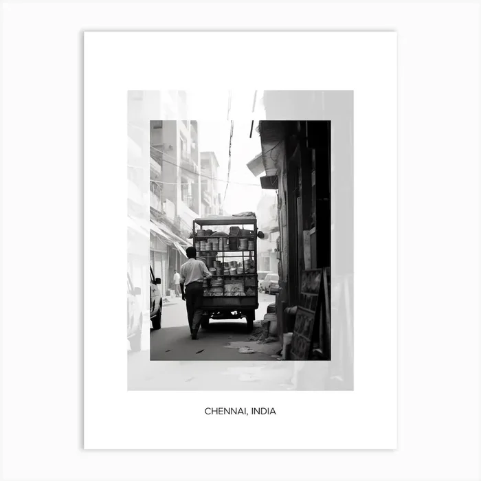 Poster Of Chennai, India, Black And White Old Photo 4 Art Print by Monochrome Vistas