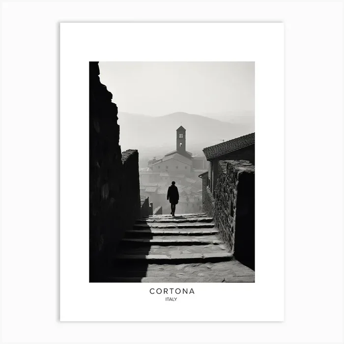 Poster Of Cortona, Italy, Black And White Analogue Photography 2 Art Print by Monochrome Vistas