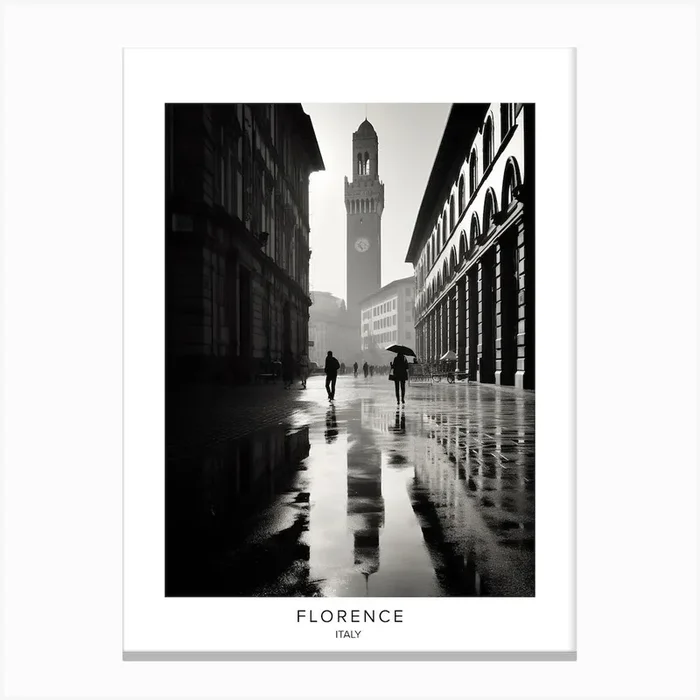 Poster Of Florence, Italy, Black And White Analogue Photography 2 Canvas Print by Monochrome Vistas