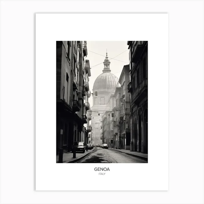 Poster Of Genoa, Italy, Black And White Photo 4 Art Print by Monochrome Vistas