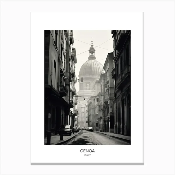 Poster Of Genoa, Italy, Black And White Photo 4 Canvas Print by Monochrome Vistas
