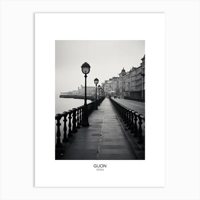 Poster Of Gijon, Spain, Black And White Analogue Photography 1 Art Print by Monochrome Vistas