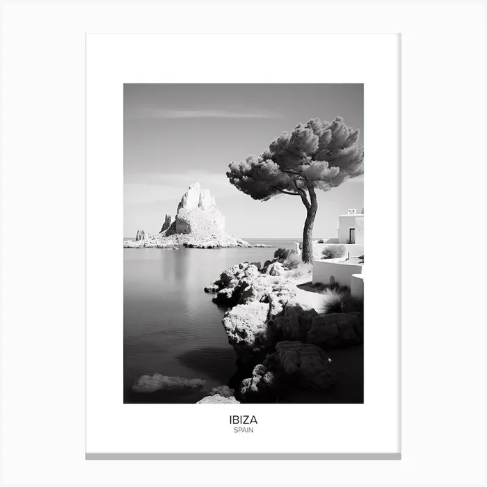 Poster Of Ibiza, Spain, Black And White Analogue Photography 3 Canvas Print by Monochrome Vistas