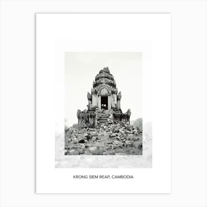 Poster Of Krong Siem Reap, Cambodia, Black And White Old Photo 4 Art Print by Monochrome Vistas