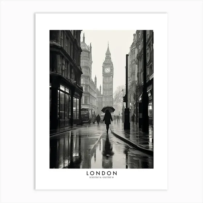 Poster Of London, Black And White Analogue Photograph 2 Art Print by Monochrome Vistas