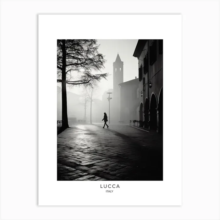 Poster Of Lucca, Italy, Black And White Analogue Photography 1 Art Print by Monochrome Vistas