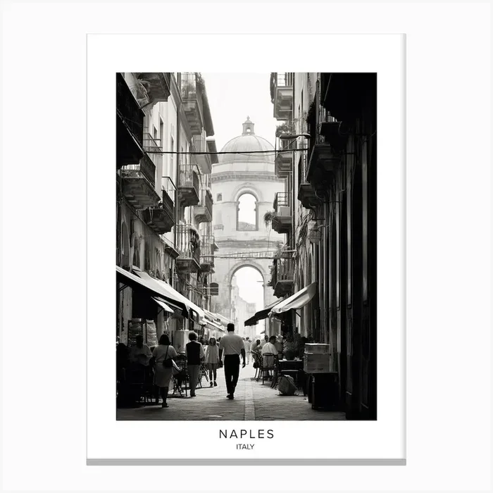Poster Of Naples, Italy, Black And White Analogue Photography 4 Canvas Print by Monochrome Vistas