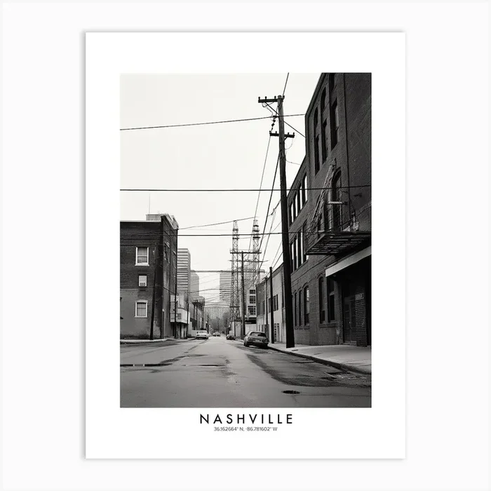 Poster Of Nashville, Black And White Analogue Photograph 1 Art Print by Monochrome Vistas