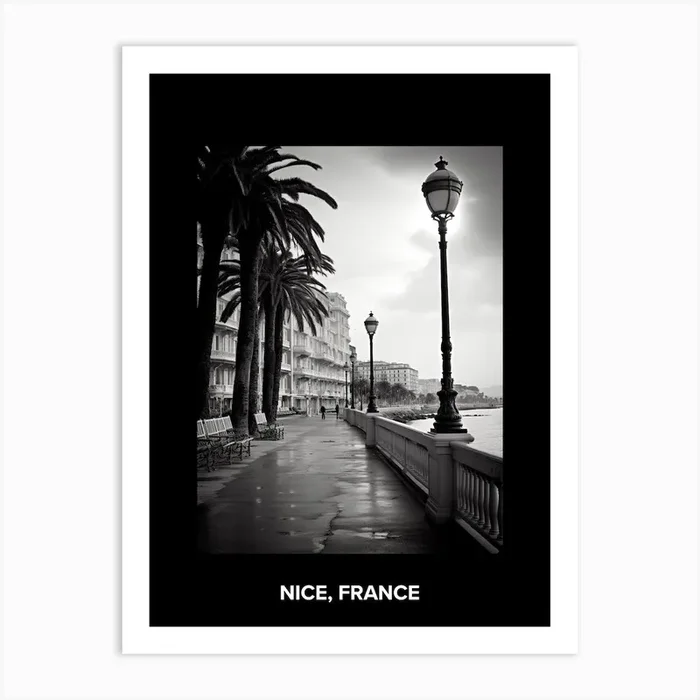 Poster Of Nice, France, Mediterranean Black And White Photography Analogue 7 Art Print by Monochrome Vistas