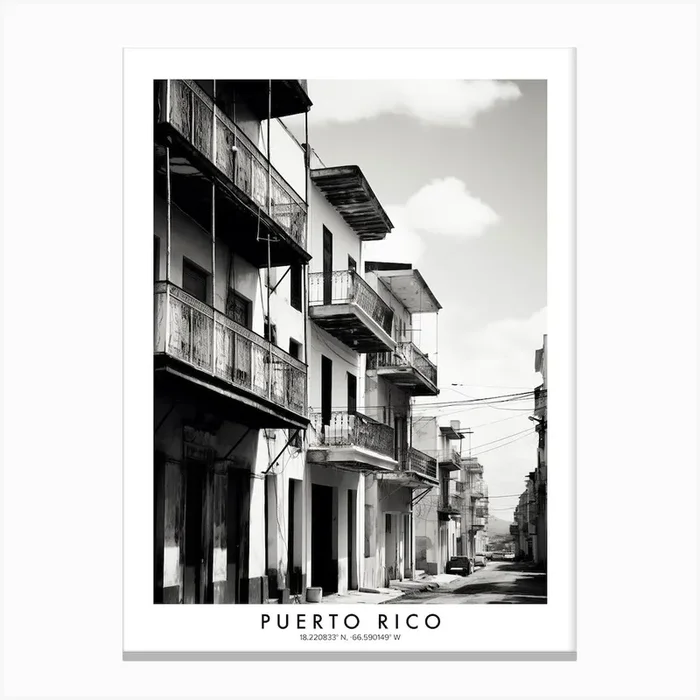 Poster Of Puerto Rico, Black And White Analogue Photograph 2 Canvas Print by Monochrome Vistas